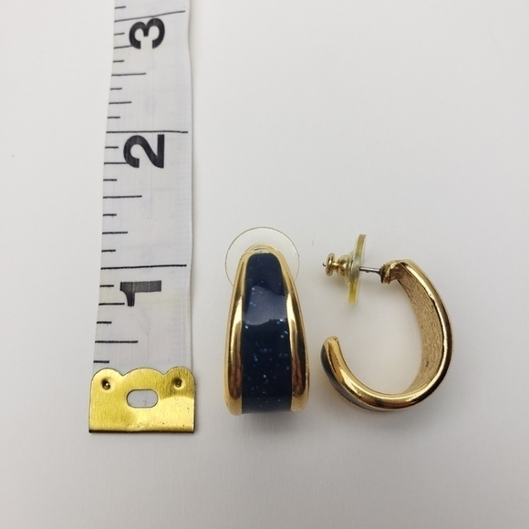Vintage 90's Blue Enamel Hoops Earrings - Picture 5 of 6